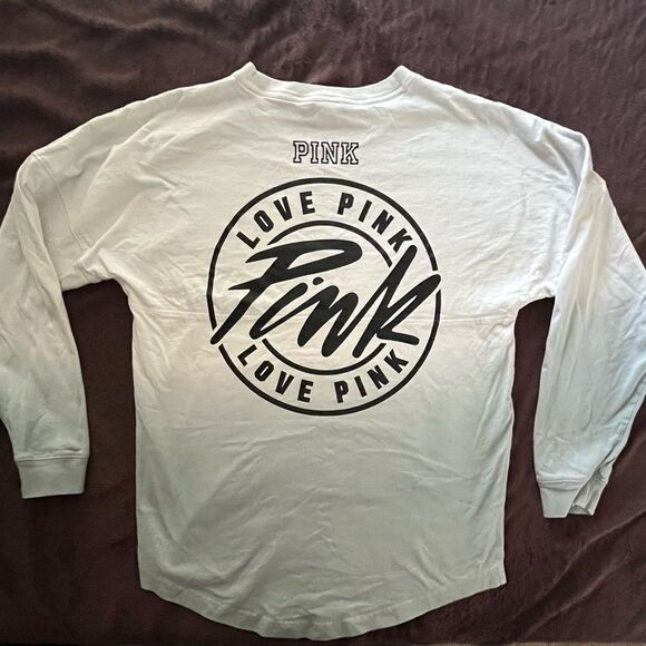 PINK Victoria's Secret Tops - PINK Victorias Secret T Shirt Small Oversized White/Green Ombre Long Sleeve